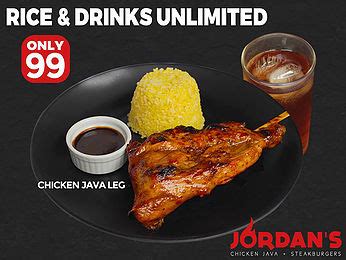 Jordan's chicken - Served with fries and a small drink. This is normally a $15 meal, now for only $9.99. $13.99. Jordan's Wide Mouth Burger Lunch. Two large beef patties with lettuce, tomatoes, pickles, mayo, mustard and ketchup, includes fries and a small drink. $12.99. Our Delicious 6 Piece Fish Dinner with Fries Lunch Special.
